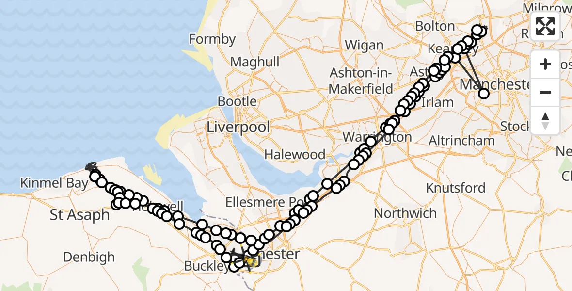 Flight path map showing Police Helicopter route from Hawarden Airport to Hawarden Airport