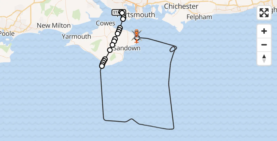 Flight route Coastguard Helicopter Solent Airport - Bembridge, 25 April 2026, 19:13