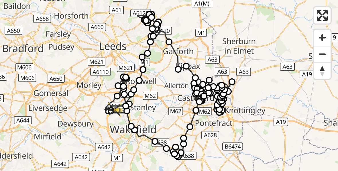 Flight path map showing Police Helicopter route from Carr Gate to Wrenthorpe