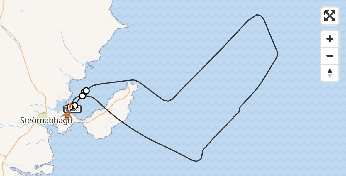 Flight path map showing Coastguard Helicopter route from Mealabost to Mealabost
