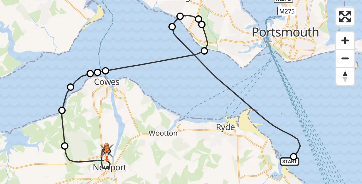 Flight path map showing Coastguard Helicopter route from Bembridge to St Marys Hospital Isle Of Wight