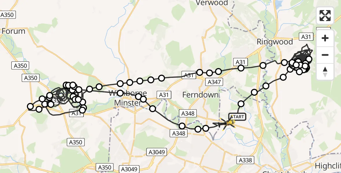 Flight path map showing Police Helicopter route from Bournemouth Airport to Bournemouth Airport