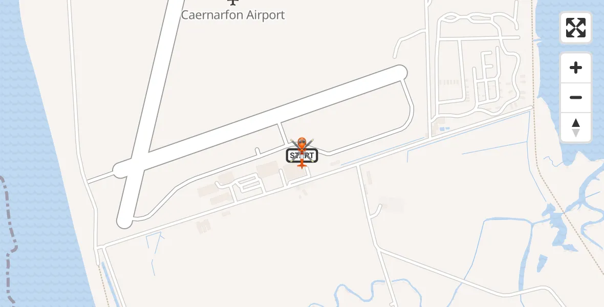 Flight path map showing Coastguard Helicopter route from Caernarfon Airport to Caernarfon Airport