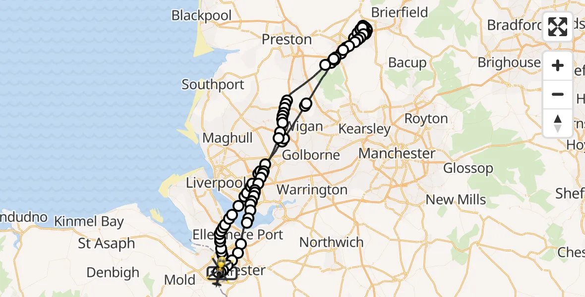 Flight path map showing Police Helicopter route from Hawarden Airport to Hawarden Airport