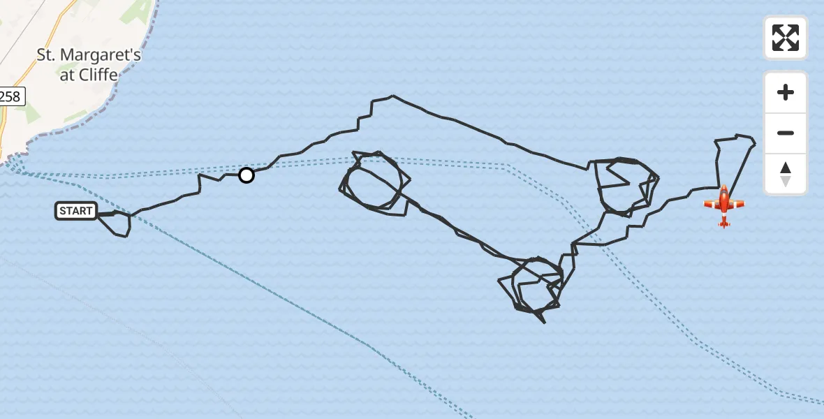 Flight path map showing Coastguard Drone route from English Channel to North Sea
