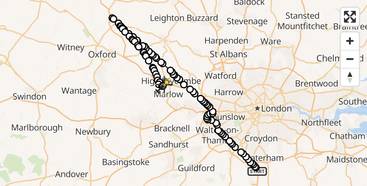 Flight path map showing Police Helicopter route from South Nutfield to Wycombe Air Park