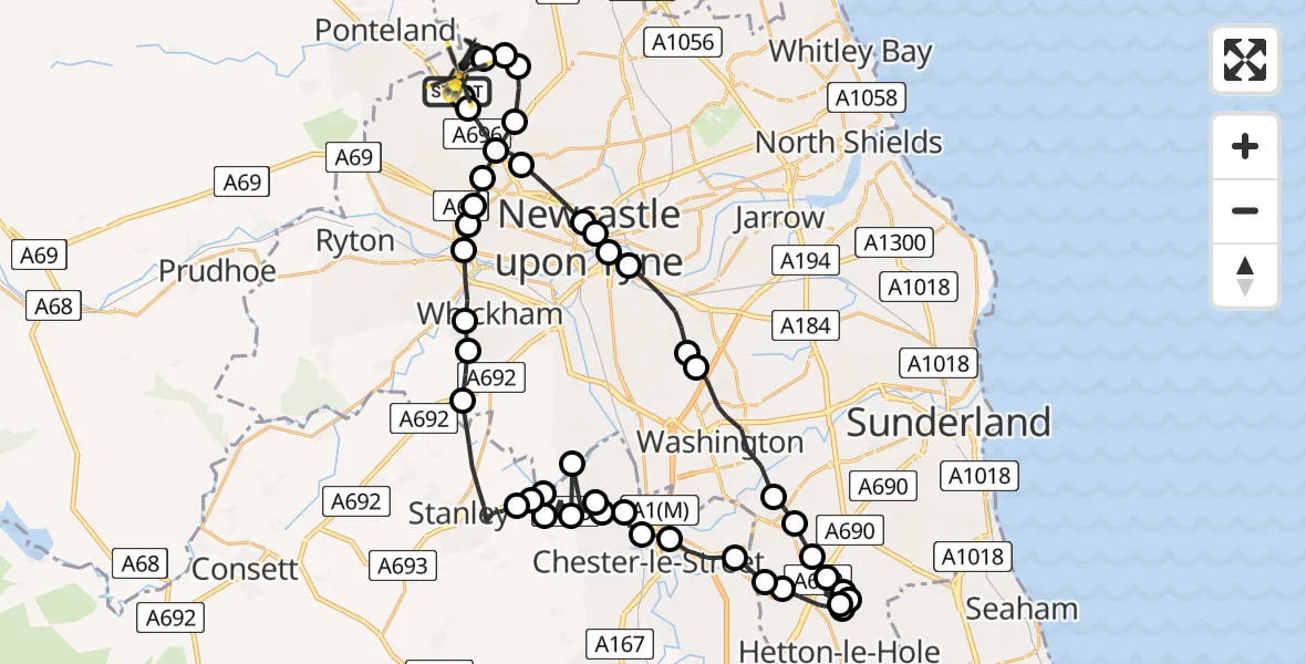 Flight path map showing Police Helicopter route from Newcastle International Airport to Newcastle International Airport