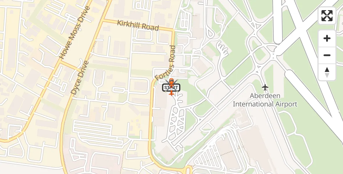 Flight path map showing Coastguard Helicopter route from Aberdeen International Airport to Aberdeen International Airport