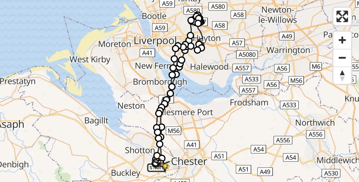 Flight path map showing Police Helicopter route from Hawarden Airport to Hawarden Airport