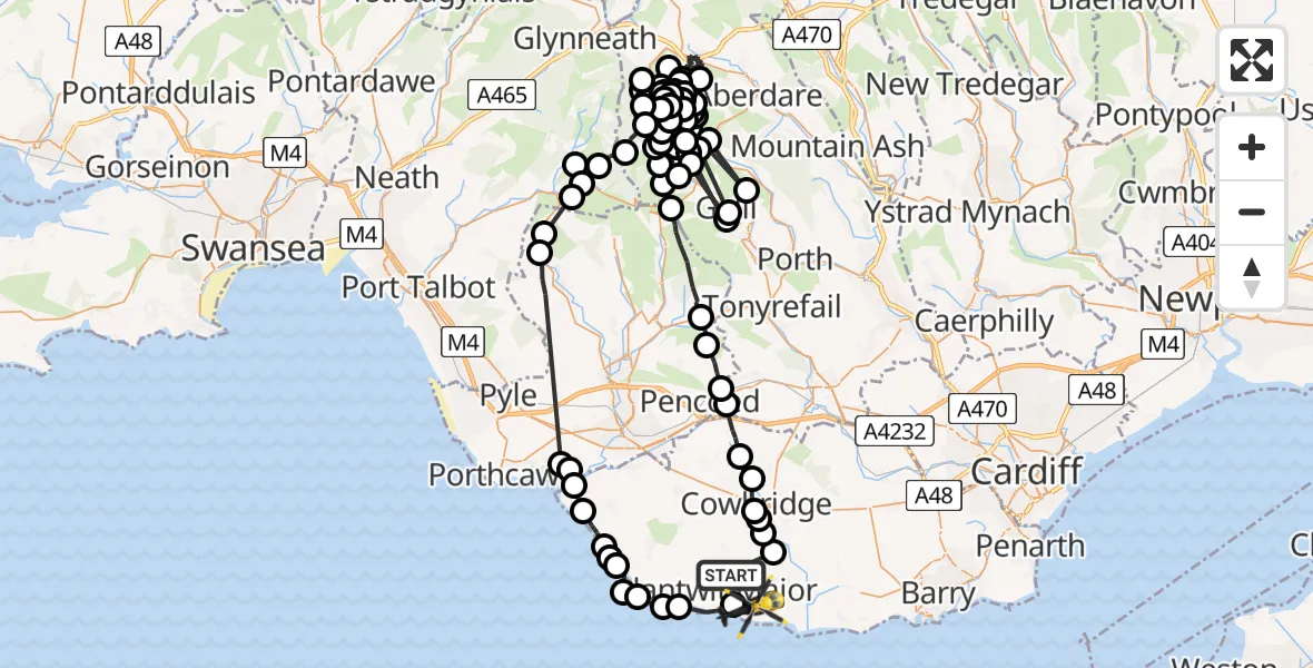 Flight path map showing Police Helicopter route from Llanmaes to Boverton