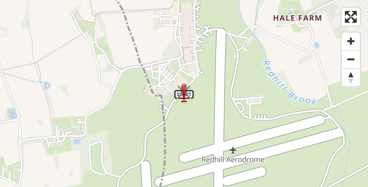 Flight path map showing Air Ambulance Helicopter route from Redhill Aerodrome to Redhill Aerodrome