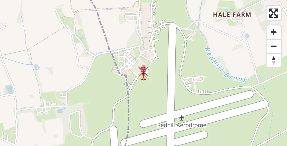 Flight path map showing Air Ambulance Helicopter route from Redhill Aerodrome to Redhill Aerodrome