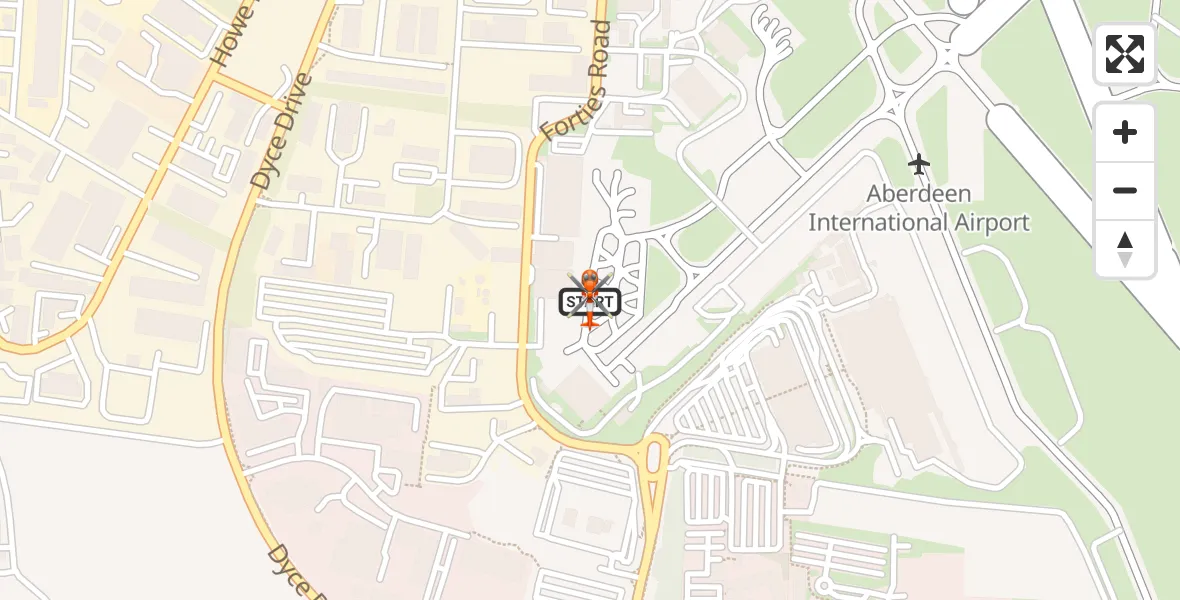 Flight path map showing Coastguard Helicopter route from Aberdeen International Airport to Aberdeen International Airport