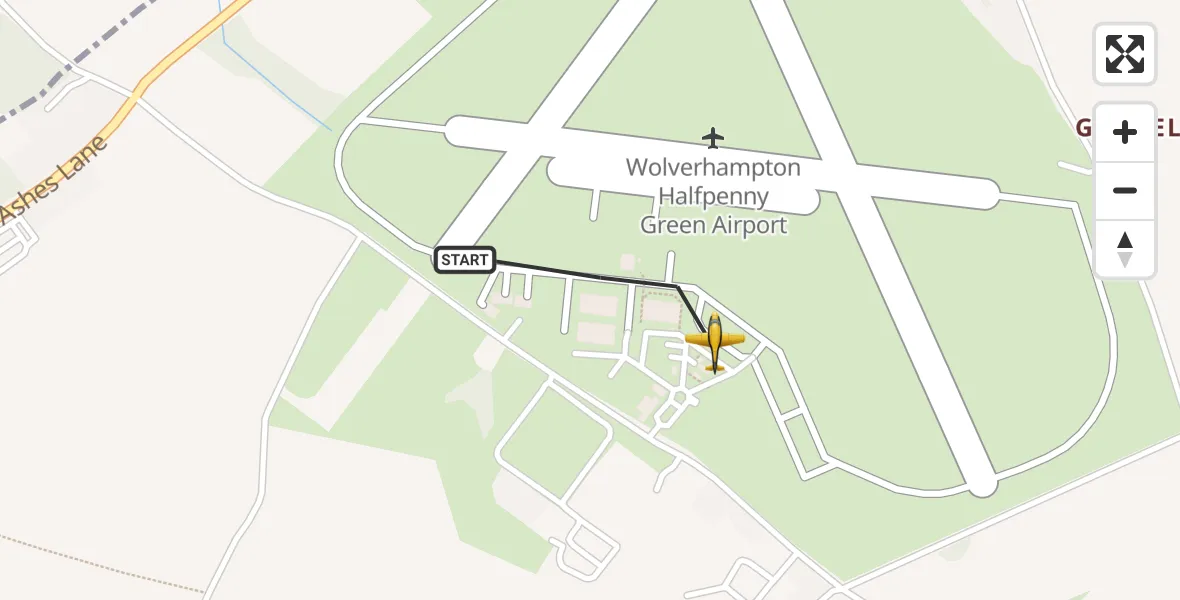 Flight path map showing Police Aircraft route from Wolverhampton Halfpenny Green Airport to Wolverhampton Halfpenny Green Airport