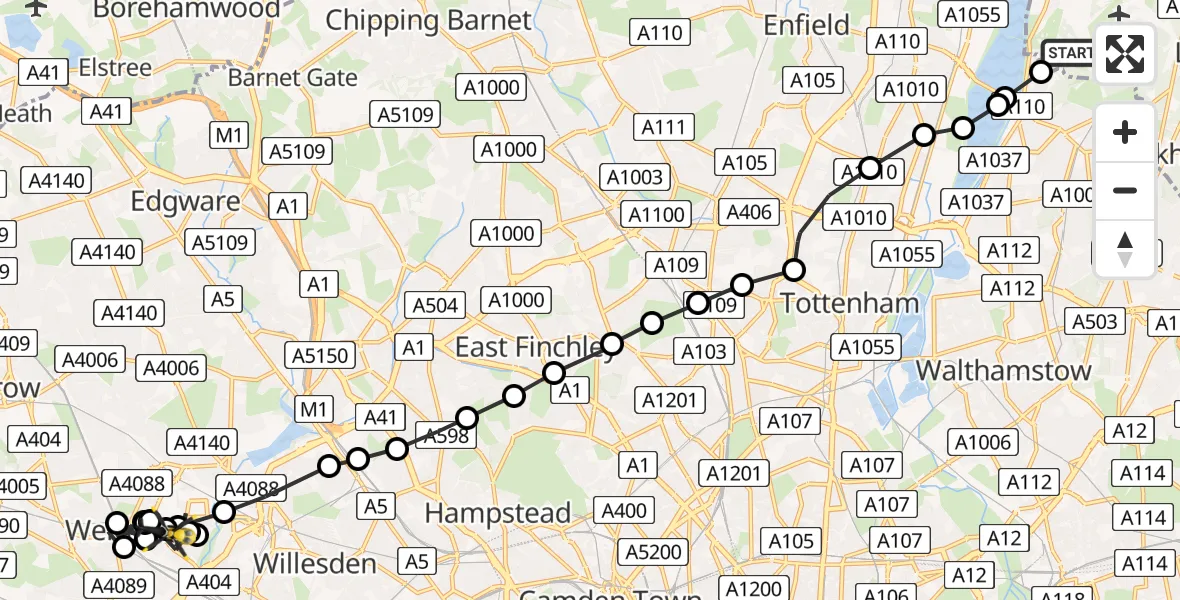 Flight path map showing Police Helicopter route from Chingford to Wembley