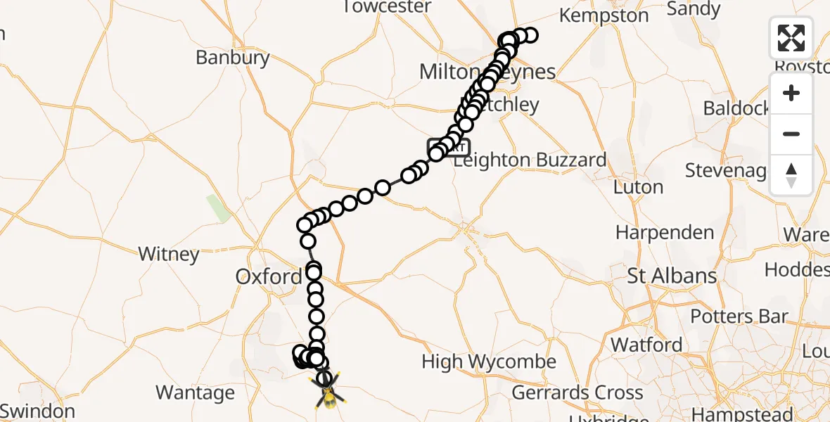 Flight path map showing Police Helicopter route from Swanbourne to Crowmarsh Gifford