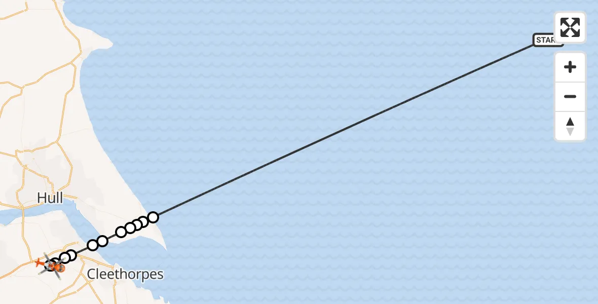 Flight path map showing Coastguard Helicopter route from North Sea to Humberside Airport