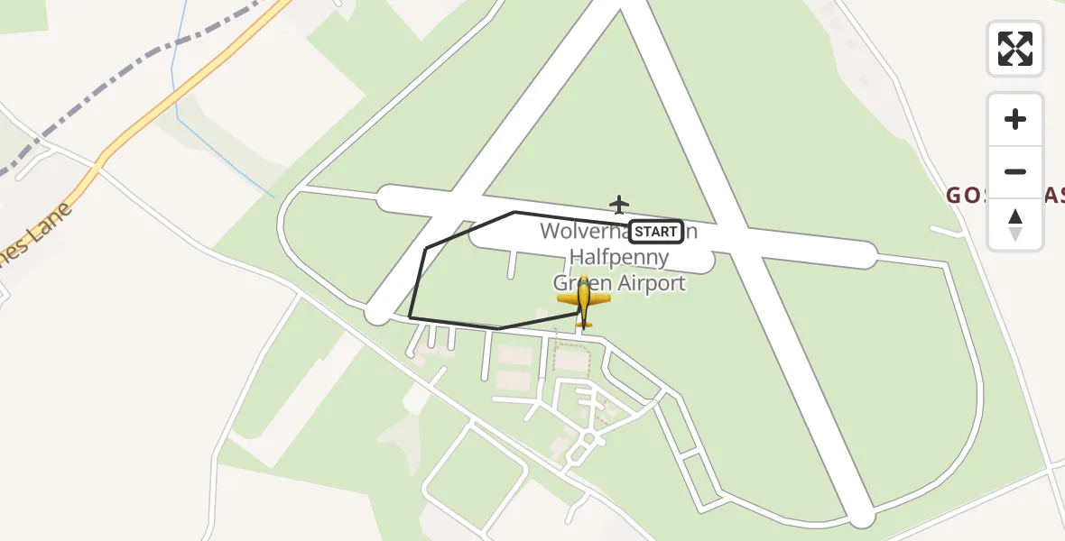 Flight path map showing Police Aircraft route from Wolverhampton Halfpenny Green Airport to Wolverhampton Halfpenny Green Airport