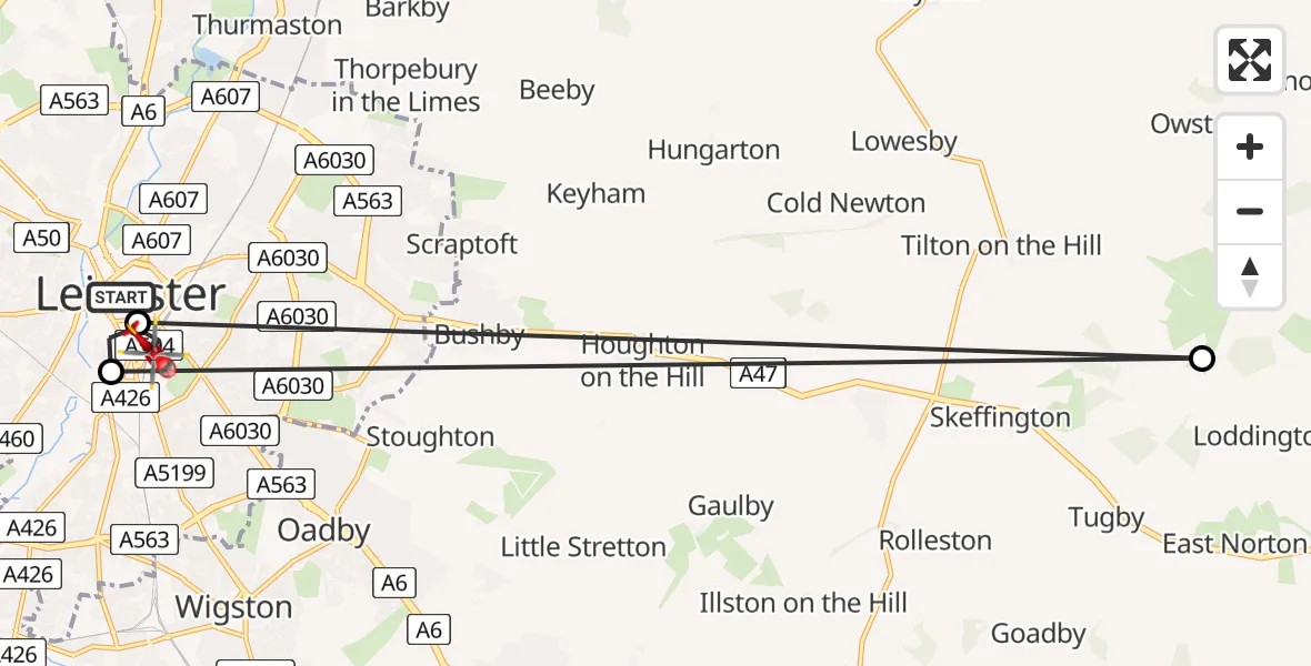 Flight path map showing Air Ambulance Helicopter route from Black Friars to Bede Island