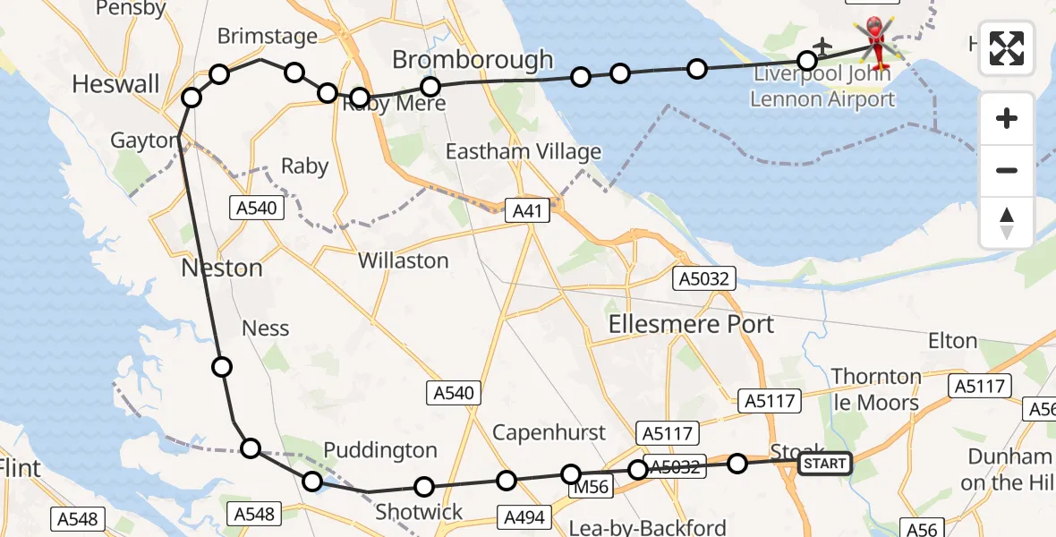 Routekaart van de vlucht: Air Ambulance Helicopter to Liverpool John Lennon Airport