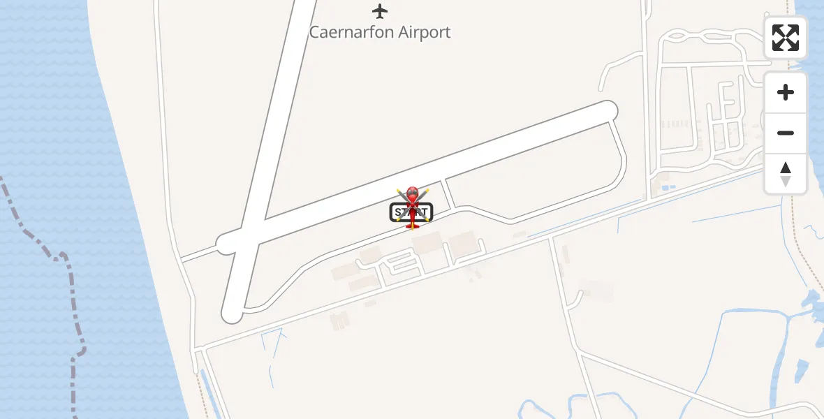 Flight path map showing Air Ambulance Helicopter route from Caernarfon Airport to Caernarfon Airport