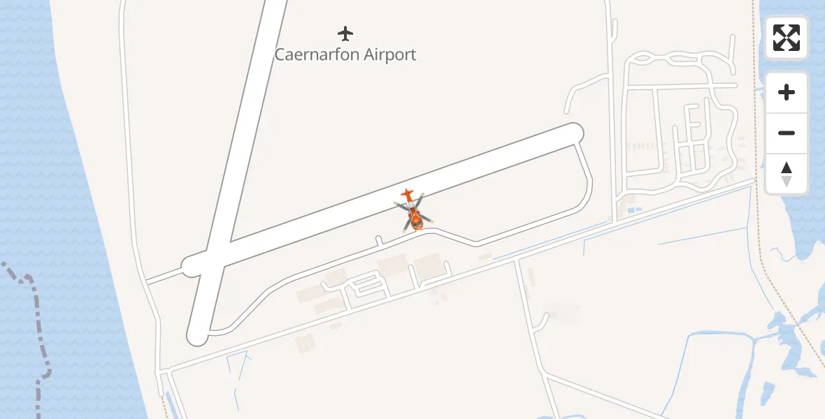 Flight path map showing Coastguard Helicopter route from Caernarfon Airport to Caernarfon Airport