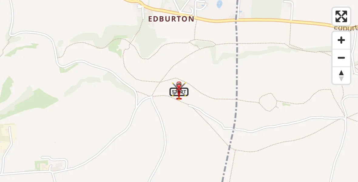 Flight path map showing Air Ambulance Helicopter route from Horsham to Horsham