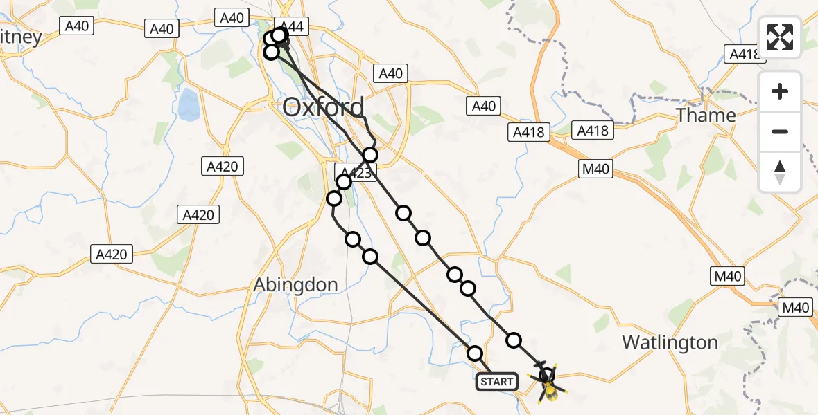 Flight path map showing Police Helicopter route from Shillingford to Benson