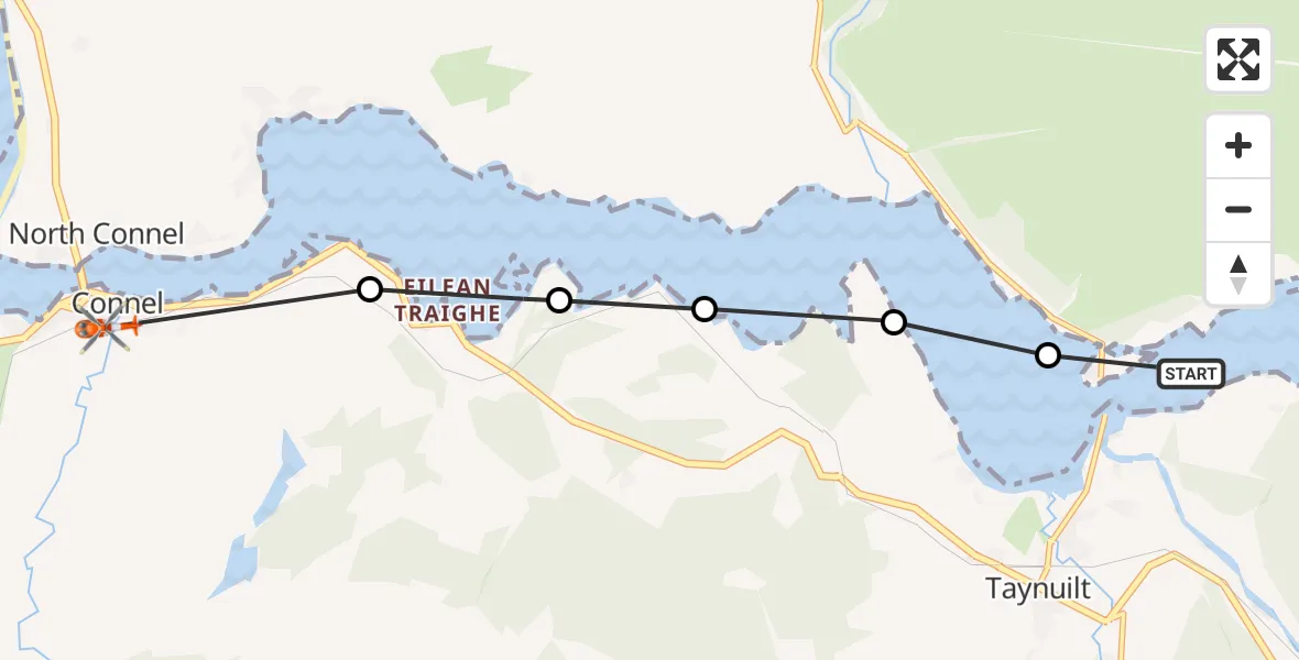 Flight path map showing Coastguard Helicopter route from Lag Choan to Connel