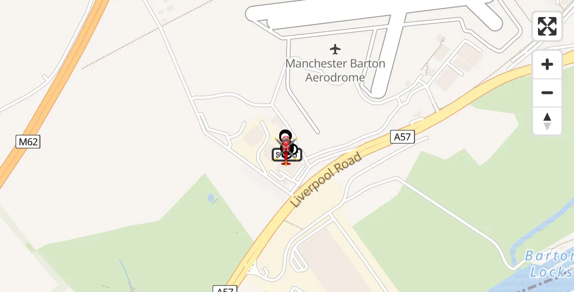 Flight route Air Ambulance Helicopter Manchester Barton Aerodrome - Irlam, 26 April 2026, 19:13