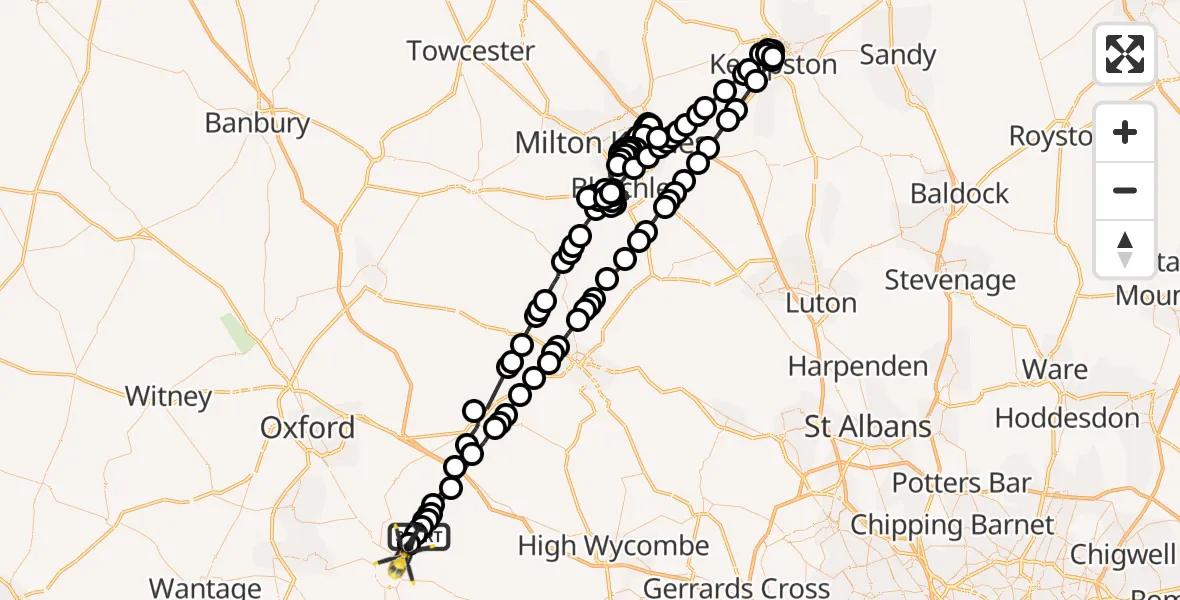 Flight path map showing Police Helicopter route from Ewelme to Benson