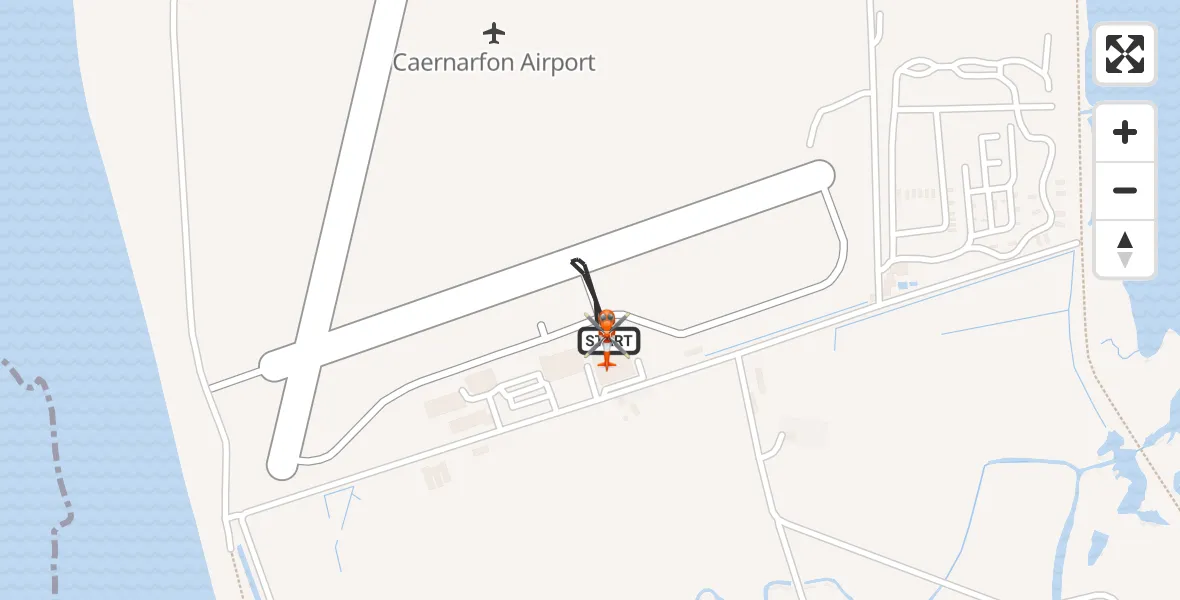 Flight path map showing Coastguard Helicopter route from Caernarfon Airport to Caernarfon Airport