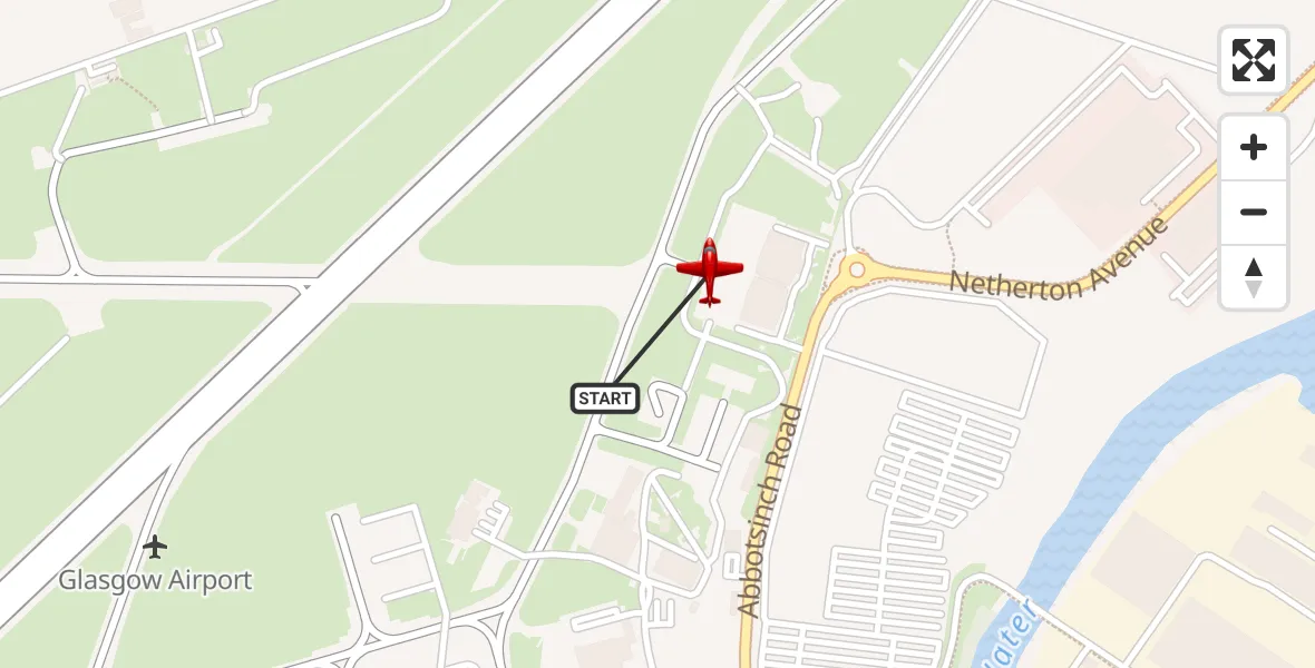 Flight path map showing Air Ambulance Aircraft route from Glasgow Airport to Glasgow Airport