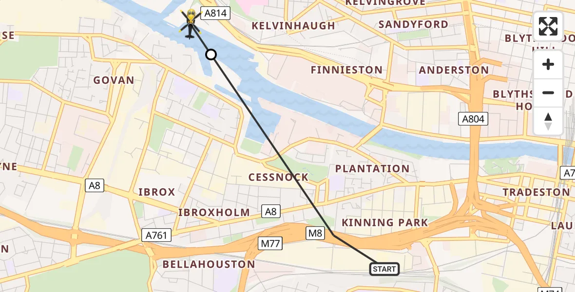 Flight path map showing Police Helicopter route from Glasgow to Glasgow