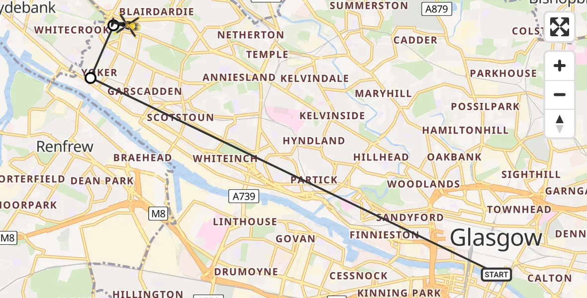 Flight path map showing Police Helicopter route from Glasgow to Glasgow