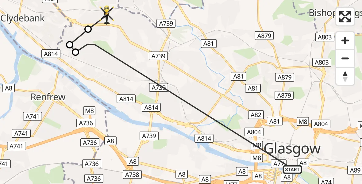 Flight path map showing Police Helicopter route from Glasgow to Glasgow