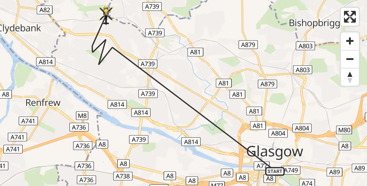Flight path map showing Police Helicopter route from Glasgow to Glasgow