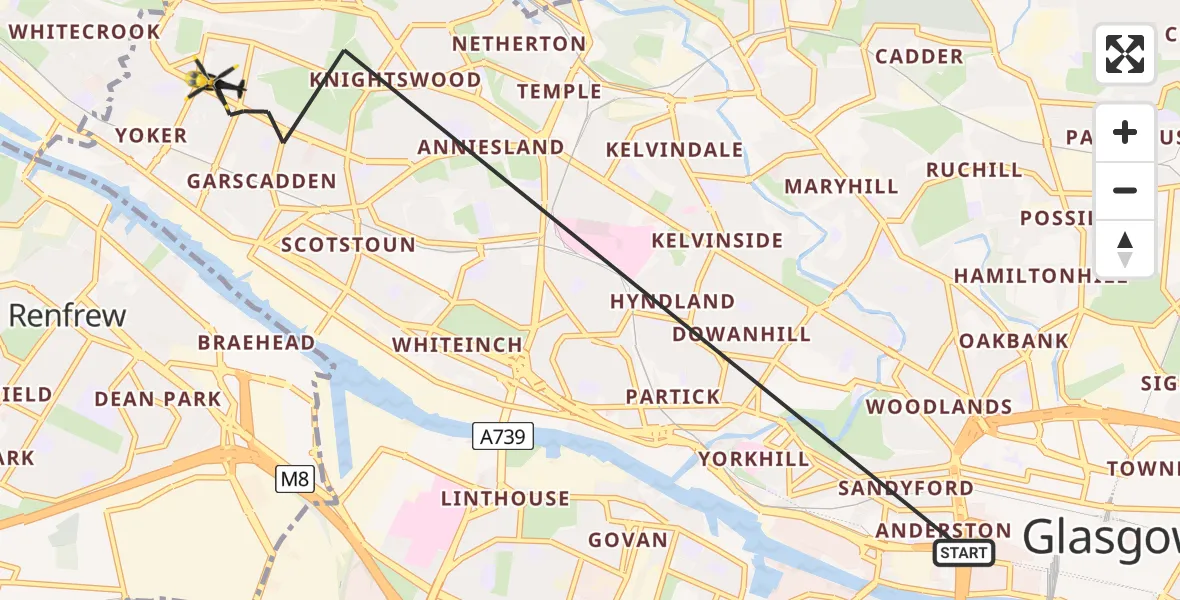 Flight path map showing Police Helicopter route from Glasgow to Glasgow