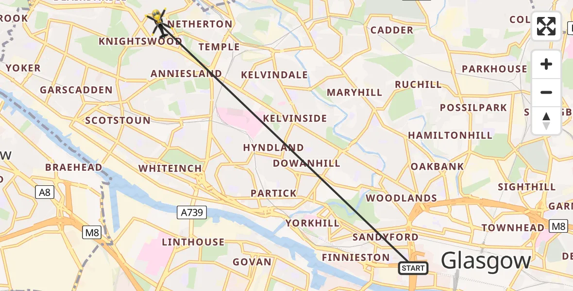 Flight path map showing Police Helicopter route from Glasgow to Glasgow
