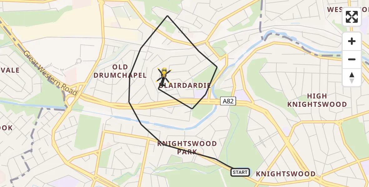 Flight path map showing Police Helicopter route from Glasgow to Glasgow