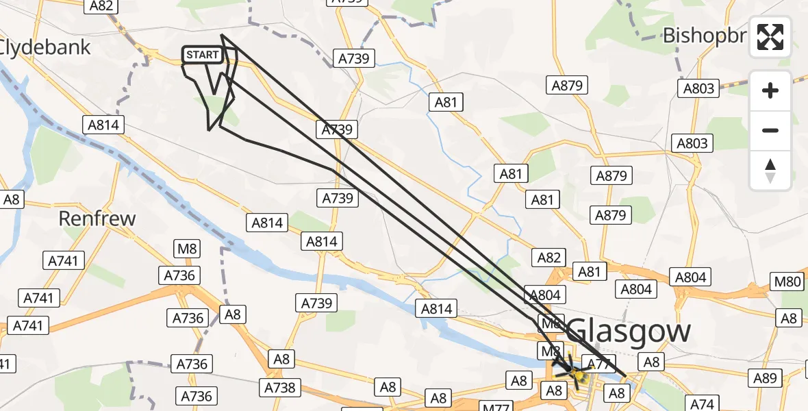 Flight path map showing Police Helicopter route from Glasgow to Glasgow