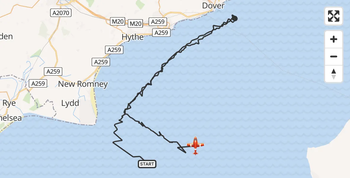 Flight path map showing Coastguard Drone route from English Channel to English Channel