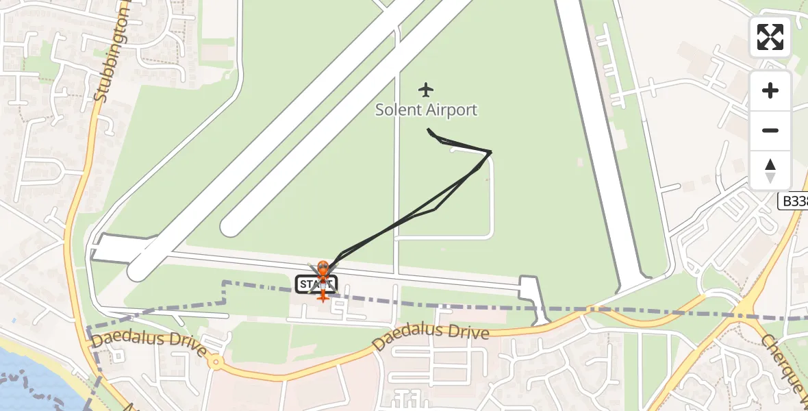 Flight path map showing Coastguard Helicopter route from Solent Airport to Solent Airport