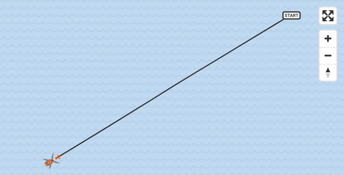 Flight path map showing Coastguard Helicopter route from North Atlantic Ocean to North Atlantic Ocean