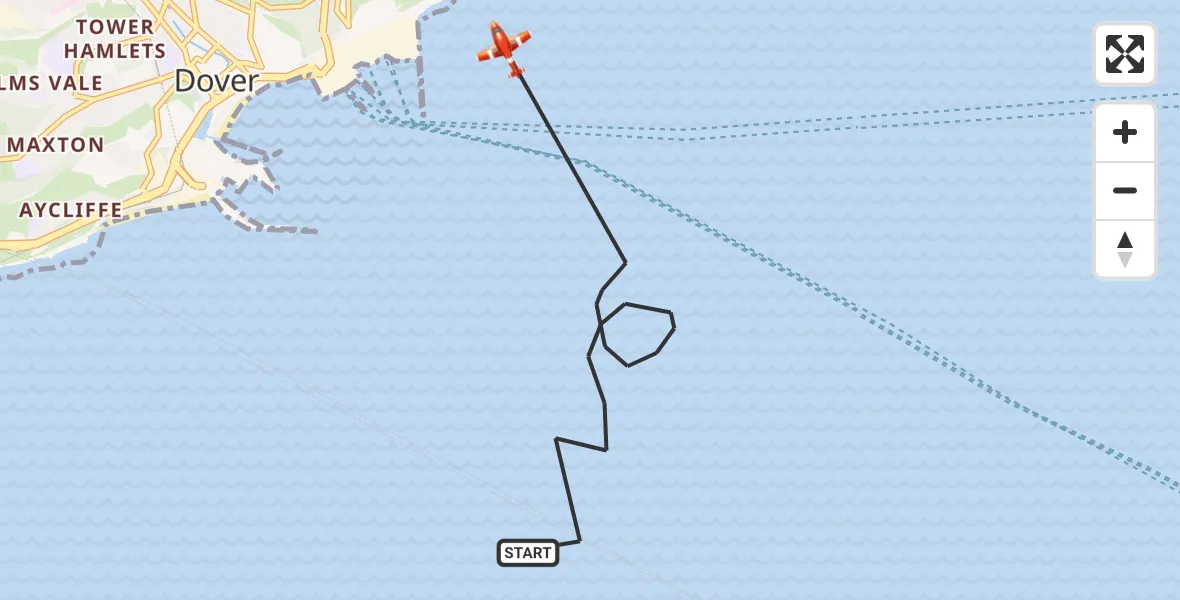 Flight path map showing Coastguard Drone route from English Channel to Dover