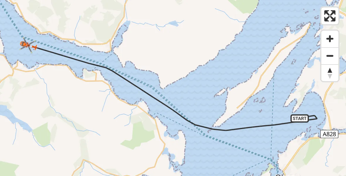Flight path map showing Coastguard Helicopter route from Inner Seas to Inner Seas