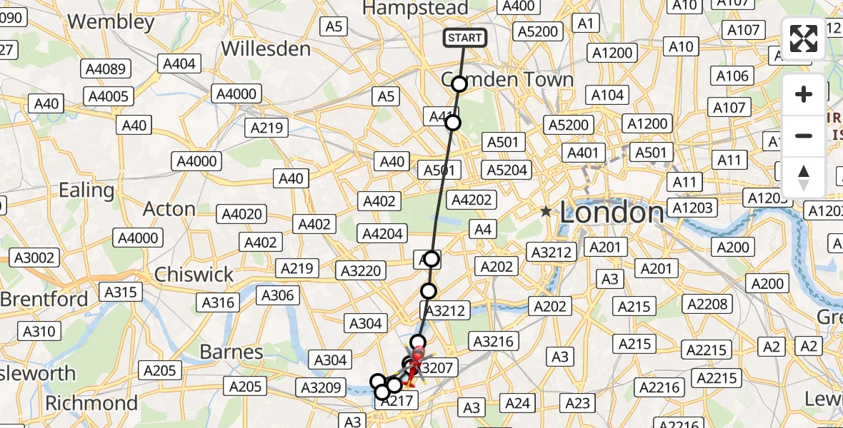 Routekaart van de vlucht: Air Ambulance Helicopter to London Heliport