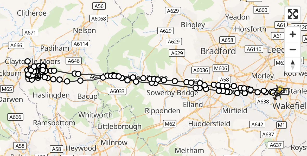 Flight path map showing Police Helicopter route from Carr Gate to Wrenthorpe