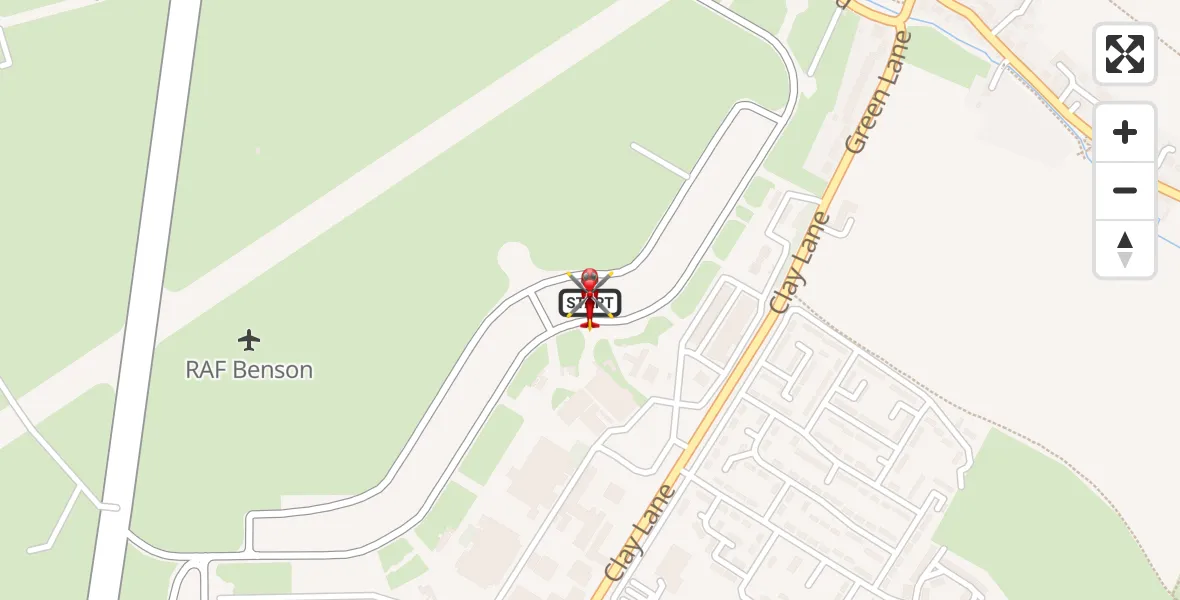 Flight path map showing Air Ambulance Helicopter route from RAF Benson to RAF Benson
