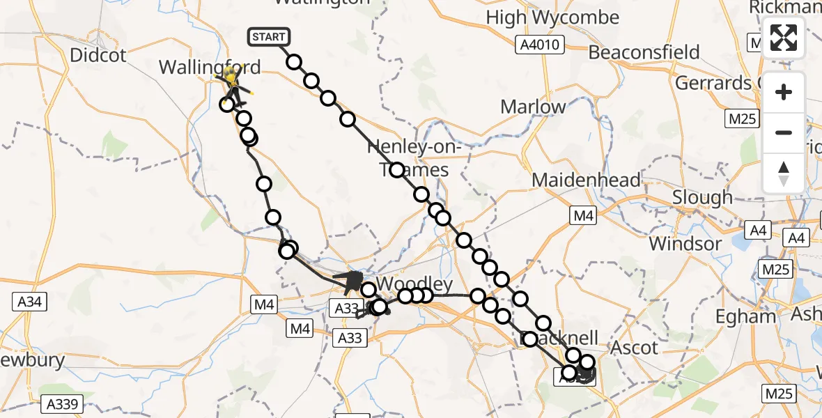 Flight path map showing Police Helicopter route from Ewelme to South Oxfordshire